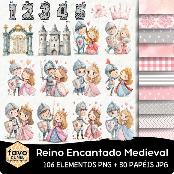 Kit Digital Reino Encantado Medieval Principe e Princesa Png