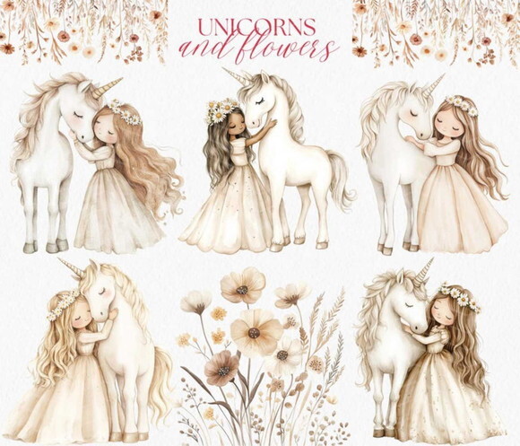 Kit Digital Reino Encantado Aquarela #7 Princesas Boho Png