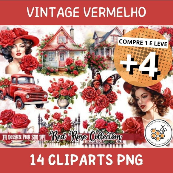 Kit Digital Rosas Vermelhas Vintage - Red Rose Collection