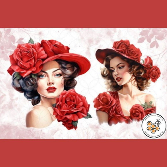 Kit Digital Rosas Vermelhas Vintage - Red Rose Collection
