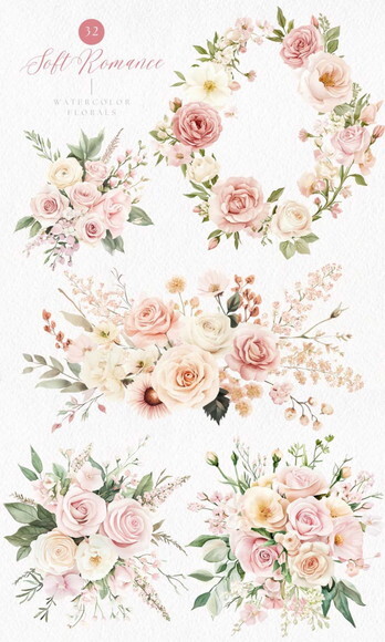 Kit Digital Rosas Aquarela #4 Floral Casamento Arranjos Png