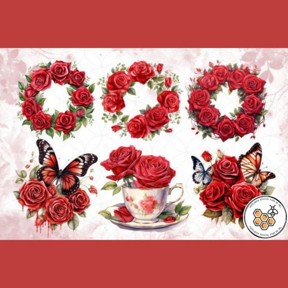 Kit Digital Rosas Vermelhas Vintage - Red Rose Collection