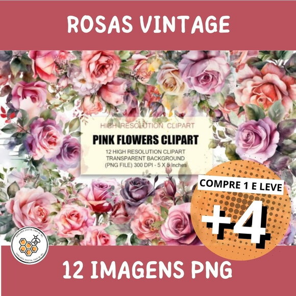 Kit Digital Rosas Vintage - Pink Flowers