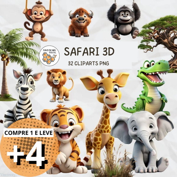Kit Digital Safari 3d - Cute Safari Animals (cc)