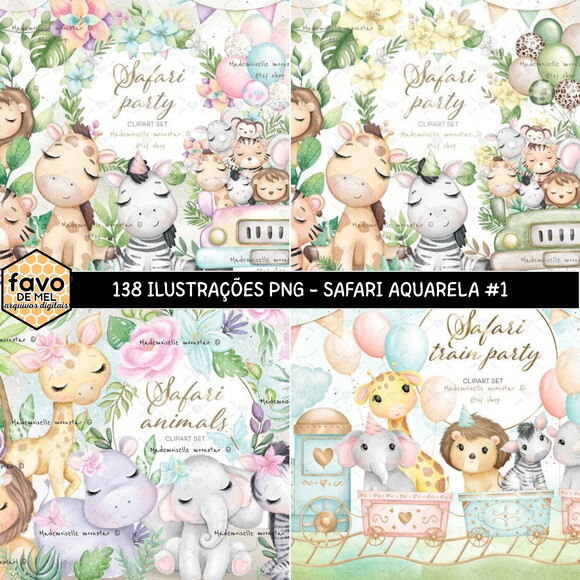 Kit Digital Safari Aquarela - Combo Ilustrações #1