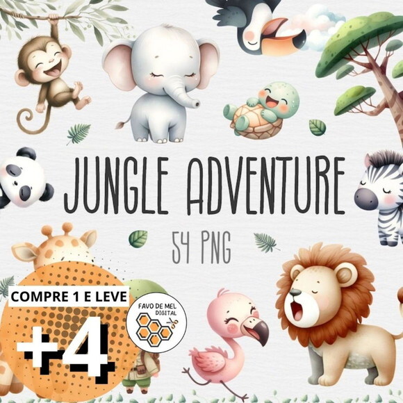Kit Digital Safari Aquarela - Jungle Adventure