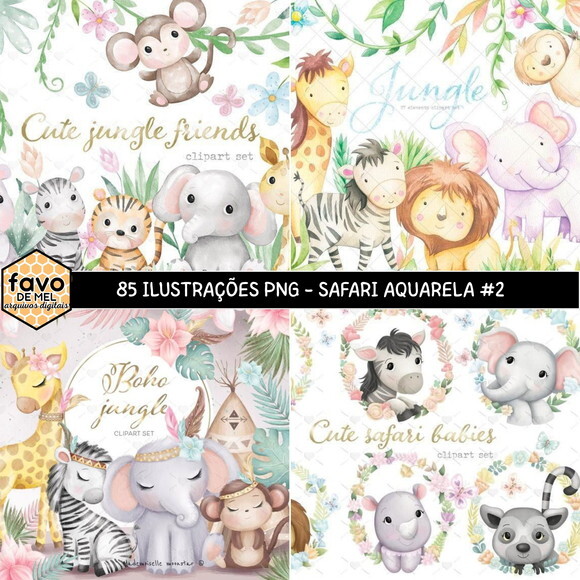 Kit Digital Safari Aquarela - Combo Ilustrações #2