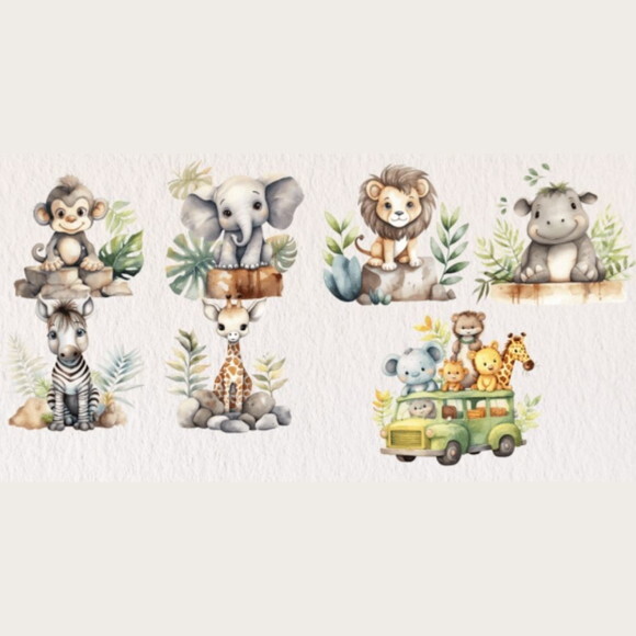 Kit Digital Safari Aquarela - Jungle Animals