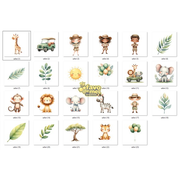 Kit Digital Safari Aquarela #39 Safari Cute