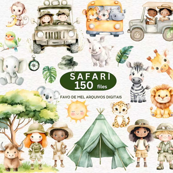 Kit Digital Safari Aquarela #40 (ns) Png Premium