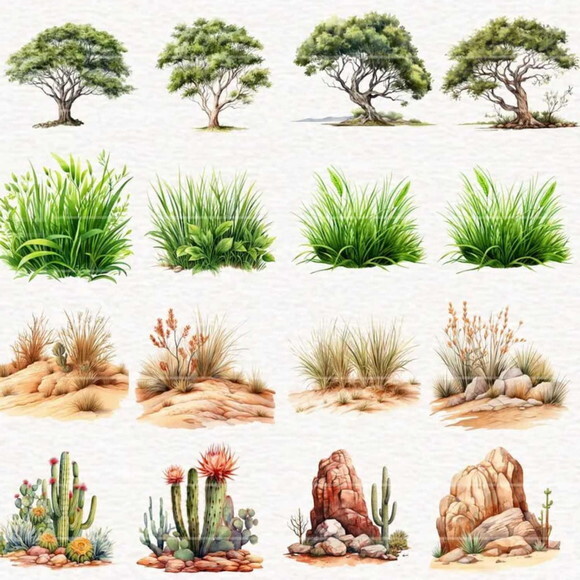 Kit Digital Safari Aquarela #41 Animais Selva Png Premium
