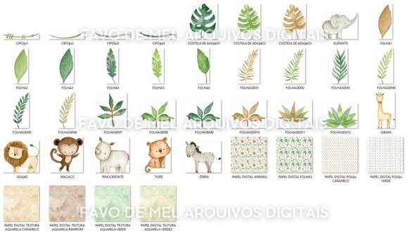 Kit Digital Safari Aquarela #45 (pague 1 Leve +4) Png Jpg