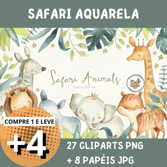 Kit Digital Safari Aquarela #sf03 - Safari Animals