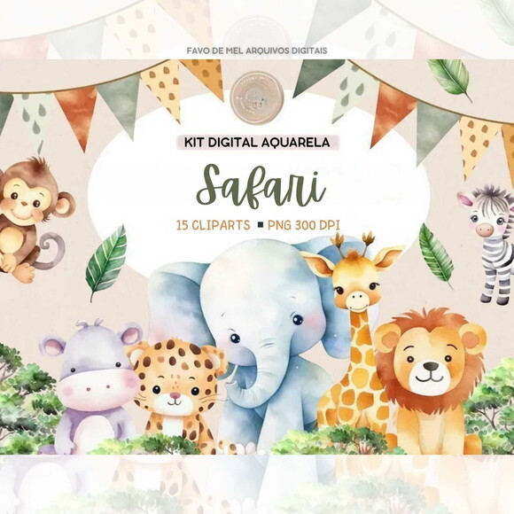 Kit Digital Safari Aquarela Png Premium (dd)