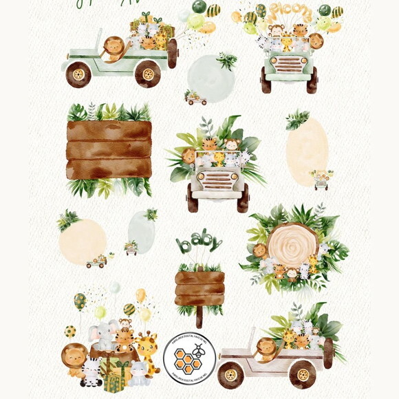 Kit Digital Safari Aquarela Premium - Jungle Party