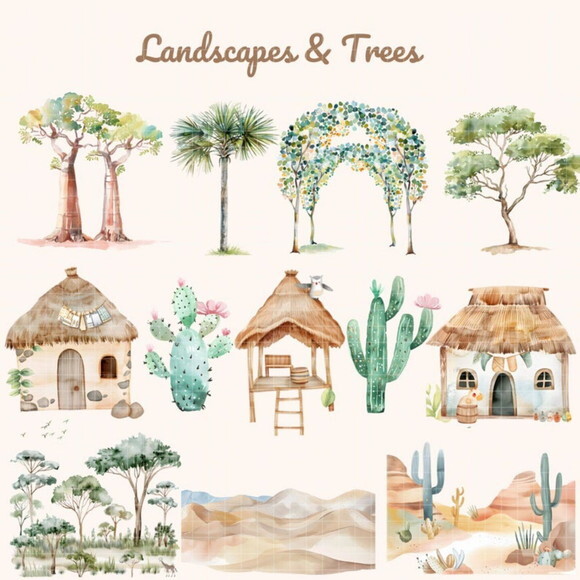 Kit Digital Safari Aquarela Premium - Safari Animals Cc