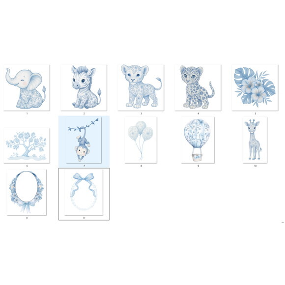 Kit Digital Safari Azul Toile de Jouy - Chá de Bebê