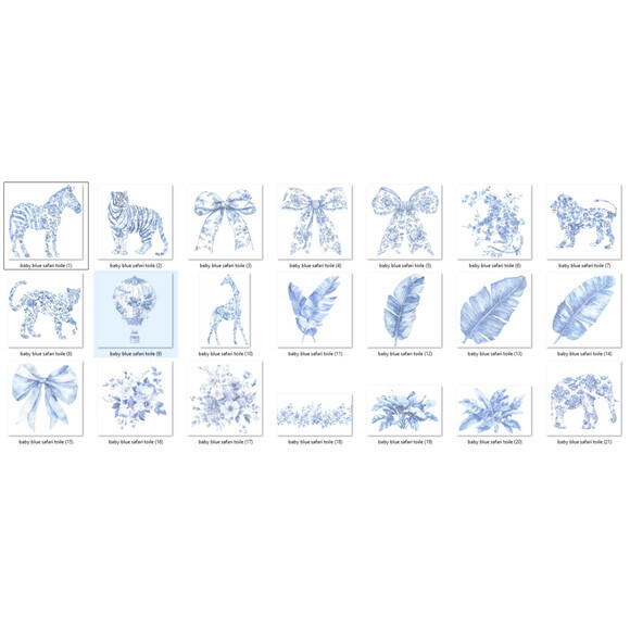 Kit Digital Safari Azul Toile de Jouy - Chá de Bebê 21 Png