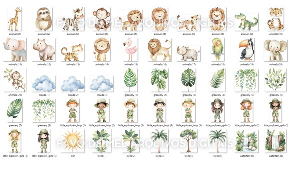 Kit Digital Safari Baby Aquarela #12 Png Premium