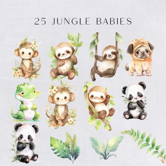Kit Digital Safari Baby Aquarela 07 - Jungle Babies (hc)