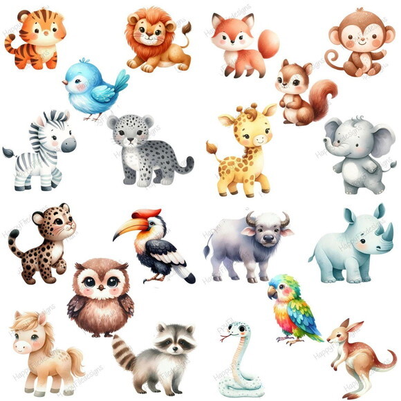 Kit Digital Safari Baby Cute Aquarela 08