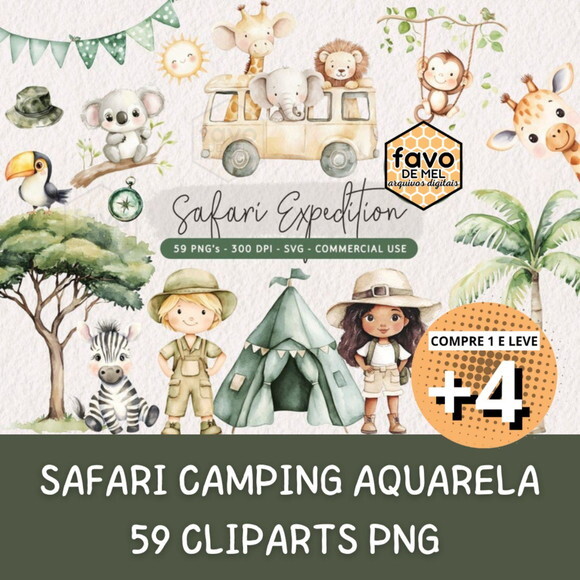 Kit Digital Safari Camping Aquarela - Expedition (kd)