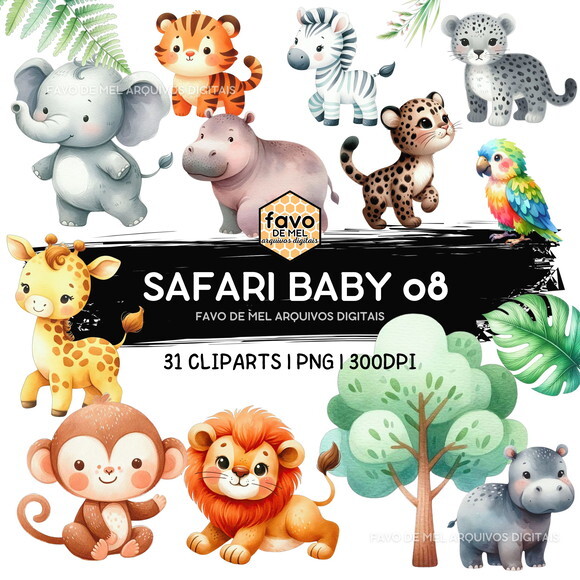 Kit Digital Safari Baby Cute Aquarela 08