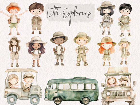 Kit Digital Safari Camping Aquarela - Expedition (kd)