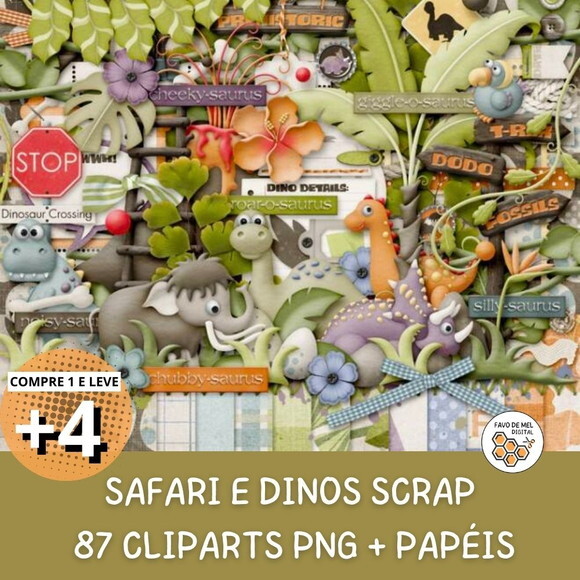 Kit Digital Safari e Dinossauros Scrapbook Rawwr
