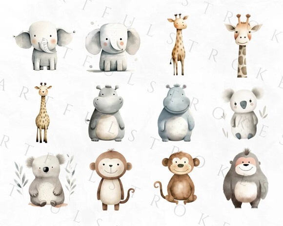 Kit Digital Safari Minimalista Aquarela - Whimsical (artfs)