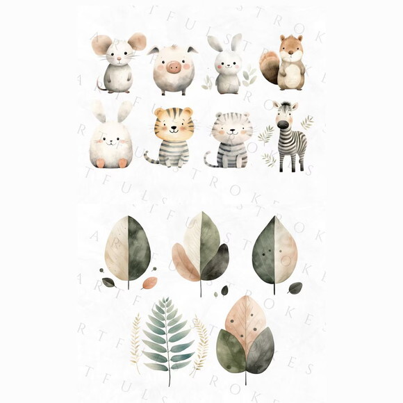 Kit Digital Safari Minimalista Aquarela - Whimsical (artfs)