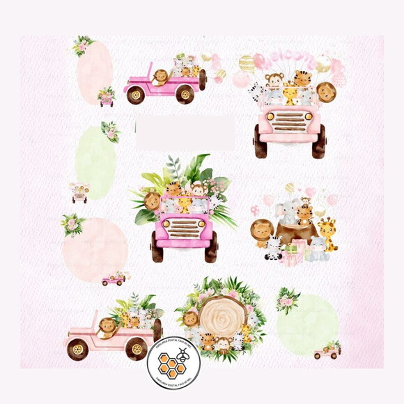Kit Digital Safari Pink Aquarela Premium - Pink Jungle