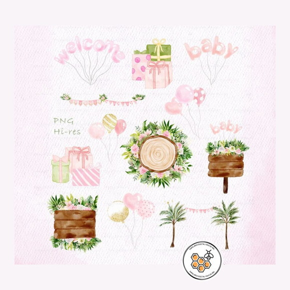 Kit Digital Safari Pink Aquarela Premium - Pink Jungle
