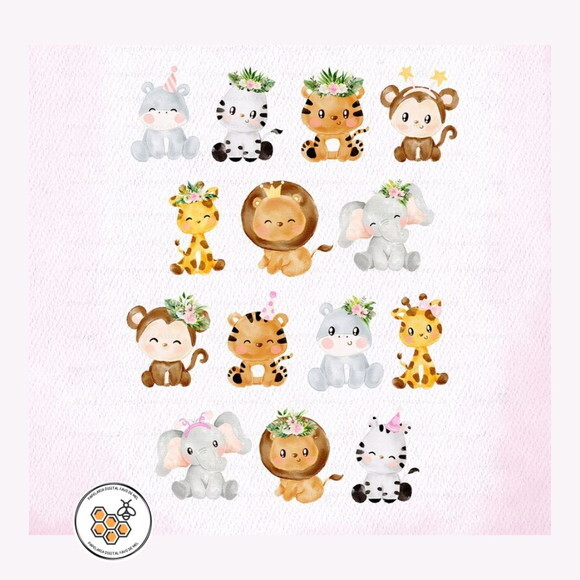 Kit Digital Safari Pink Aquarela Premium - Pink Jungle