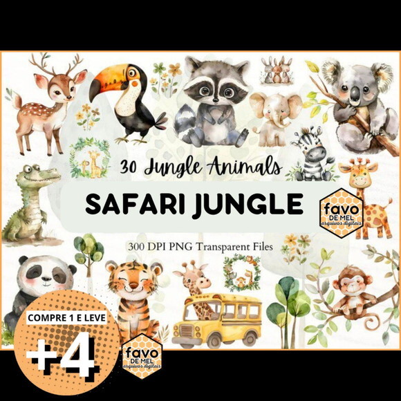 Kit Digital Safari Selva Aquarela - Safari Jungle (ec)