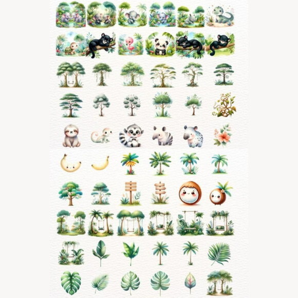 Kit Digital Safari Selva Aquarela - Jungle Cliparts (nca)