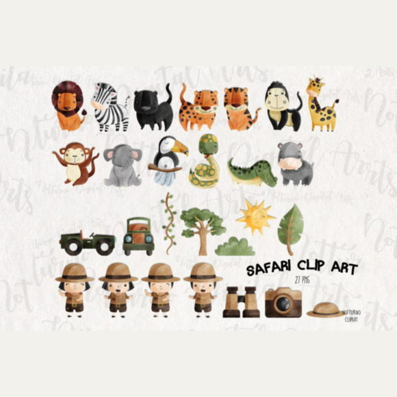 Kit Digital Safari Selva Aquarela #sf007