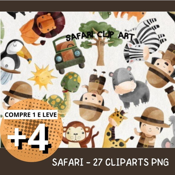 Kit Digital Safari Selva Aquarela #sf007