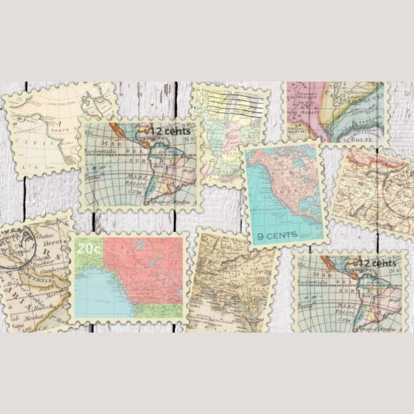 Kit Digital Selos Mapas Vintage - Maps Stamps