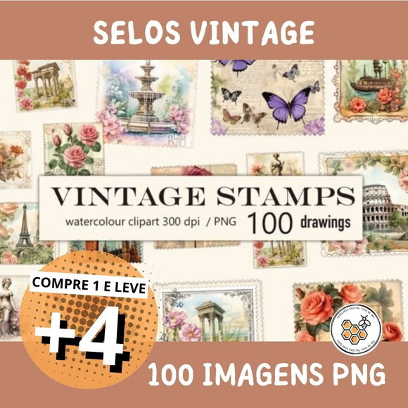 Kit Digital Selos Vintage - 100 Selos Digitais