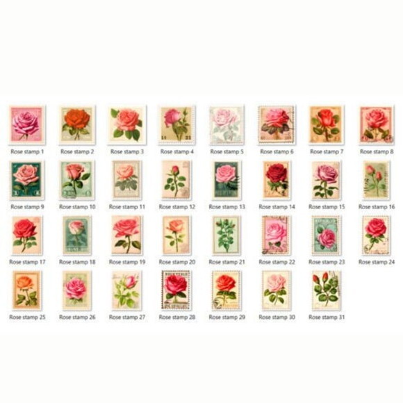 Kit Digital Selos Vintage Rosas - Rose Stamps
