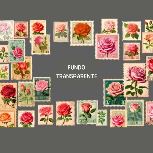 Kit Digital Selos Vintage Rosas - Rose Stamps