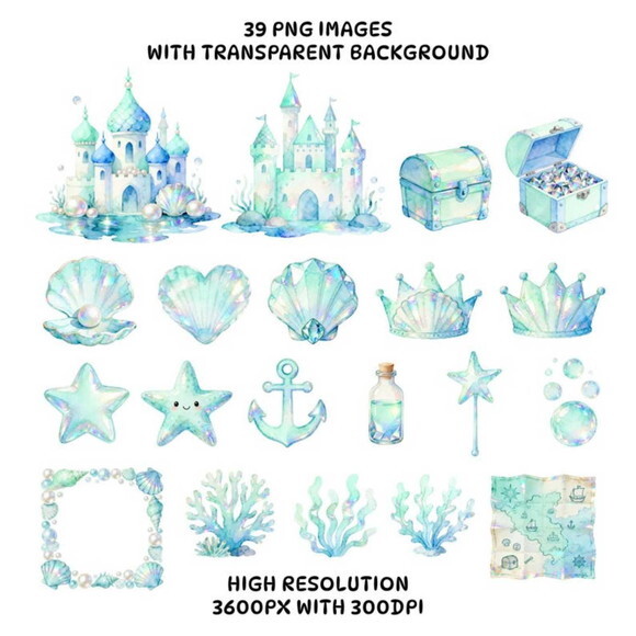 Kit Digital Sereias Aquarela Png