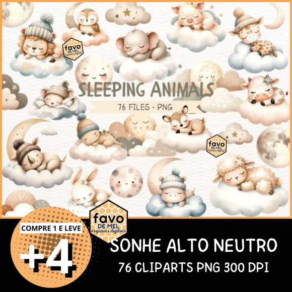 Kit Digital Sonhe Alto Neutro - Sleeping Animals Boho (nca)