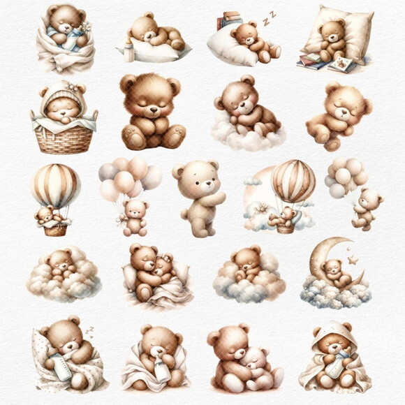Kit Digital Sonhe Alto Neutro Premium - Sleepy Teddy Bear