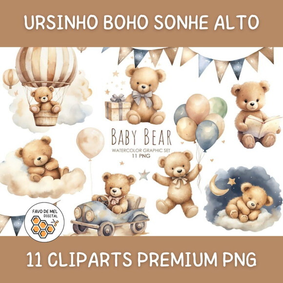 Kit Digital Sonhe Alto Neutro Premium - Baby Bear Boho