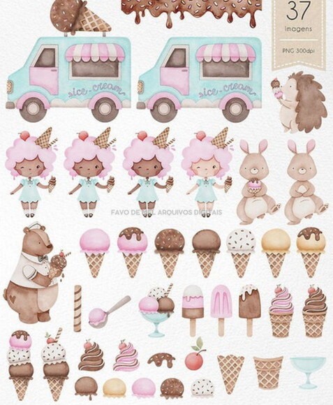 Kit Digital Sorveteria Aquarela Png (pague 1 Leve +4)