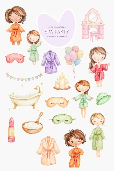 Kit Digital Spa Aquarela #4 - Festa Spa Png Premium