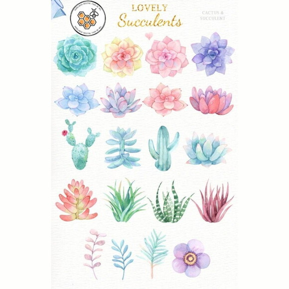 Kit Digital Suculentas Aquarela - Lovely Succulents