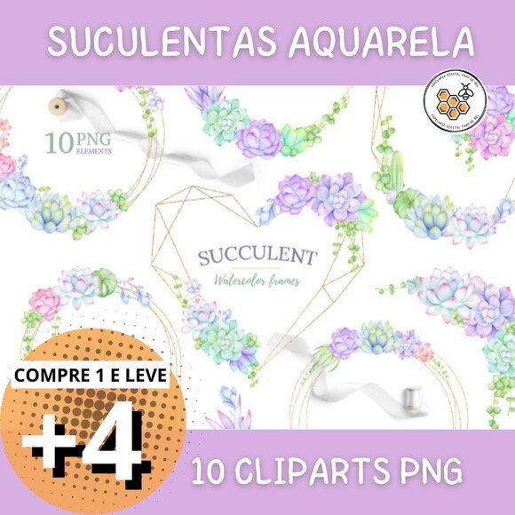 Kit Digital Suculentas Aquarela -succulent Watercolor Frames
